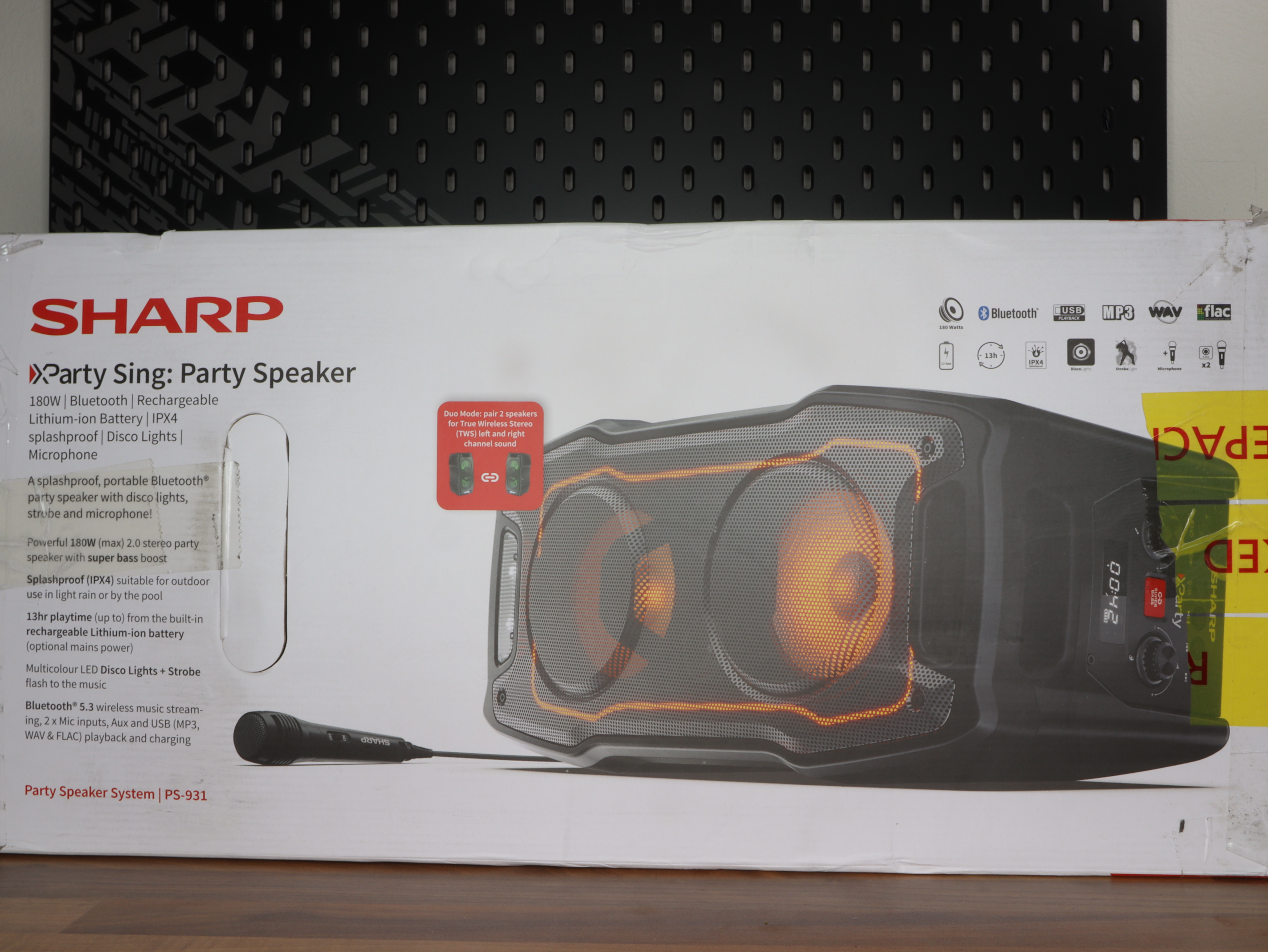 Stereo 180W discolight MP3 IPX4 RGB XParty PS-931 Speaker playback Party wireless Microphone SING True.JPG